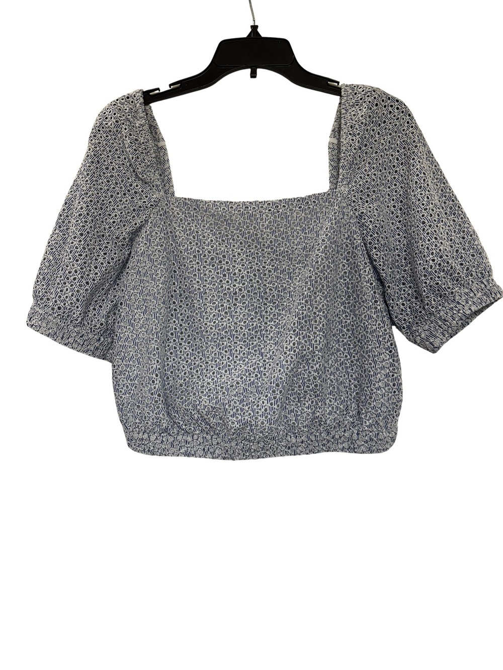 Everlane Eyelet Puff Sleeve Square Neck Crop Top Navy Stripe S Tie Back Boho